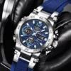 FOXBOX Sports Mens Watches 5ATM Waterproof Dual Display Quartz Wristwatch Chronograph Alarm Date Week Watch Man Silicone Strap 4