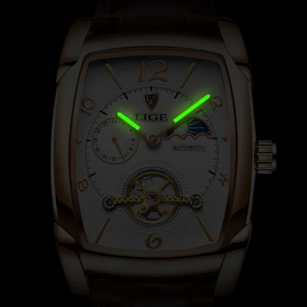 LIGE Fashion Men's Mechanical Wristwatches Top Brand Luxury Leather Square Watch Men Business Sports Tourbillon Watch For Men 2