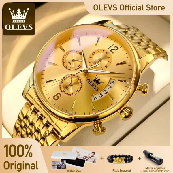 OLEVS Men's Watch Waterproof Luminous Wrist Watch Quartz Stainless Steel Watch for Men Pilot Top Brand Male Watches 1