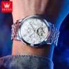 OLEVS Men's Watches Skeketon Flywheel Automatic Mechanical Original Wristwatch for Man Waterproof Luminous Perpetual Calendar 5