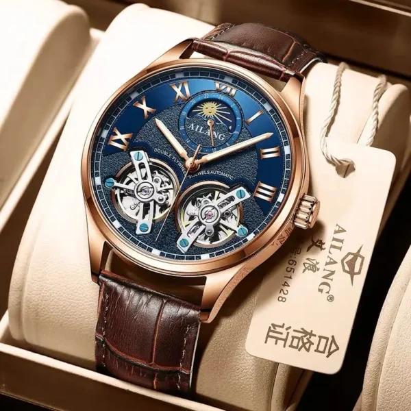 Ailang men's watch double flywheel 2020new leather fashion stainless steel automatic Moon phase famous mechanical watch 1