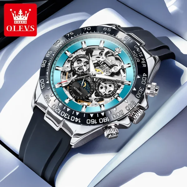 OLEVS 6713 Brand Fashion Skeleton Men's Watches Waterproof Automatic Mechanical Watch Moon Phase Luminous Original Wristwatch 1