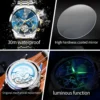 OLEVS Brand Skeleton Hollow out Men's Watches Automatic Mechanical Watch Waterproof Weekly Calendar Wristwatch Stainless steel 5