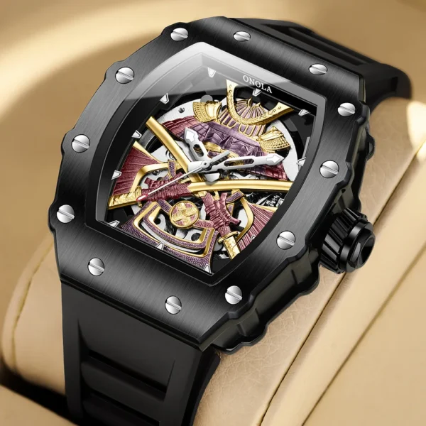 ONOLA Automatic Movement Mechanical Watches for Men Fashion Black-warrior Hollow High Quality Waterproof Mens Watch Reloj Hombre 1