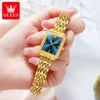 OELVS New Luxury Lady's Watches Elegant Gold Rectangular Dial Quartz Watch Diamond Bracelet Gift Box Set Original Female Watch 3