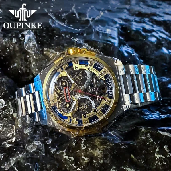 OUPINKE Original Brand & Italian Designer Men's Watches Waterproof Automatic Mechanical Watch Transparent Hollow out Wristwatch 1