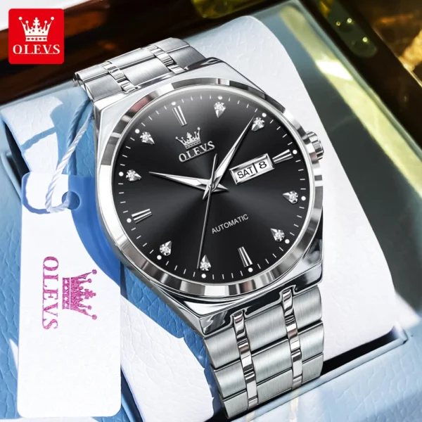 OLEVS Classic Simplicity Men's Watches Business Automatic Mechanical Watch Waterproof Dual Calendar Stainless steel Brand Watch 2