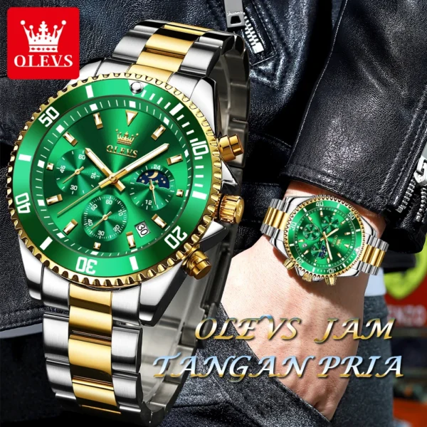 OLEVS Men's Watches Top Brand Luxury Watch for Men Original Waterproof Stainless Steel Chronograph Moon Phase Date Rota Dial 2