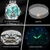 OUPINKE TOP Luxury Brand Men's Watches Waterproof Multifunctional Skeleton Automatic Mechanical Watch Date Tungsten Steel Strap 5