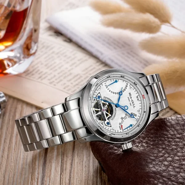 2025 Seagull Men's Automatic Mechanical Watch Multifunction Dial Calendar Sapphire Steel Band Men's Wristwatch M163S 2