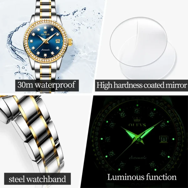 OLEVS 2024 New Luxury Diamond Dial Mechanical Watch for Women Fashion Elegant Ladies Dress Bracelet Automatic Wristwatches Women 2