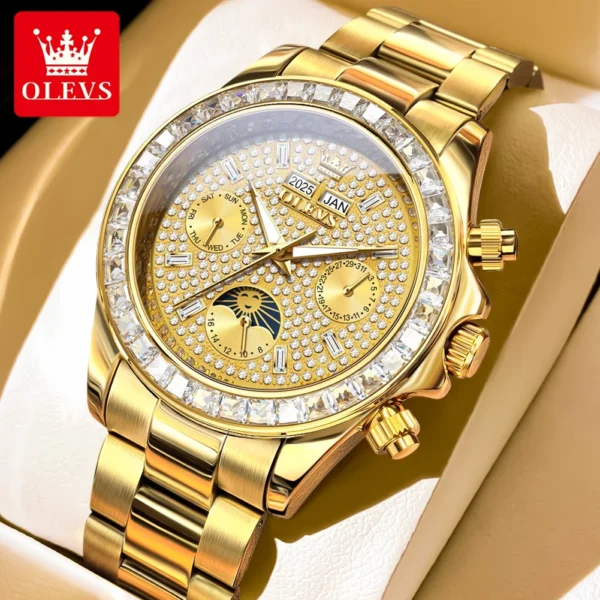 OLEVS Luxury Automatic Mechanical Men Watch Moon Phase Diamond Dial Waterproof Man Wristwatch Fashion Luminous Calendar Week 1
