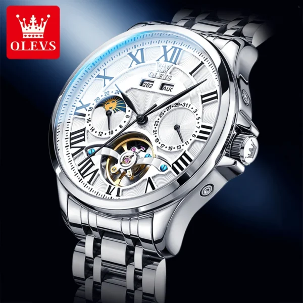 OLEVS Original Fashion Men's Watches Multifunctional Waterproof Moon Phase Automatic Mechanical Male Watch Perpetual Calendar 1