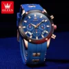 OLEVS New Original Men Watches Silicon Tape 45mm Large Dial Quartz Watch for Man Waterproof Chronograph Calendar Luminous Watch 4