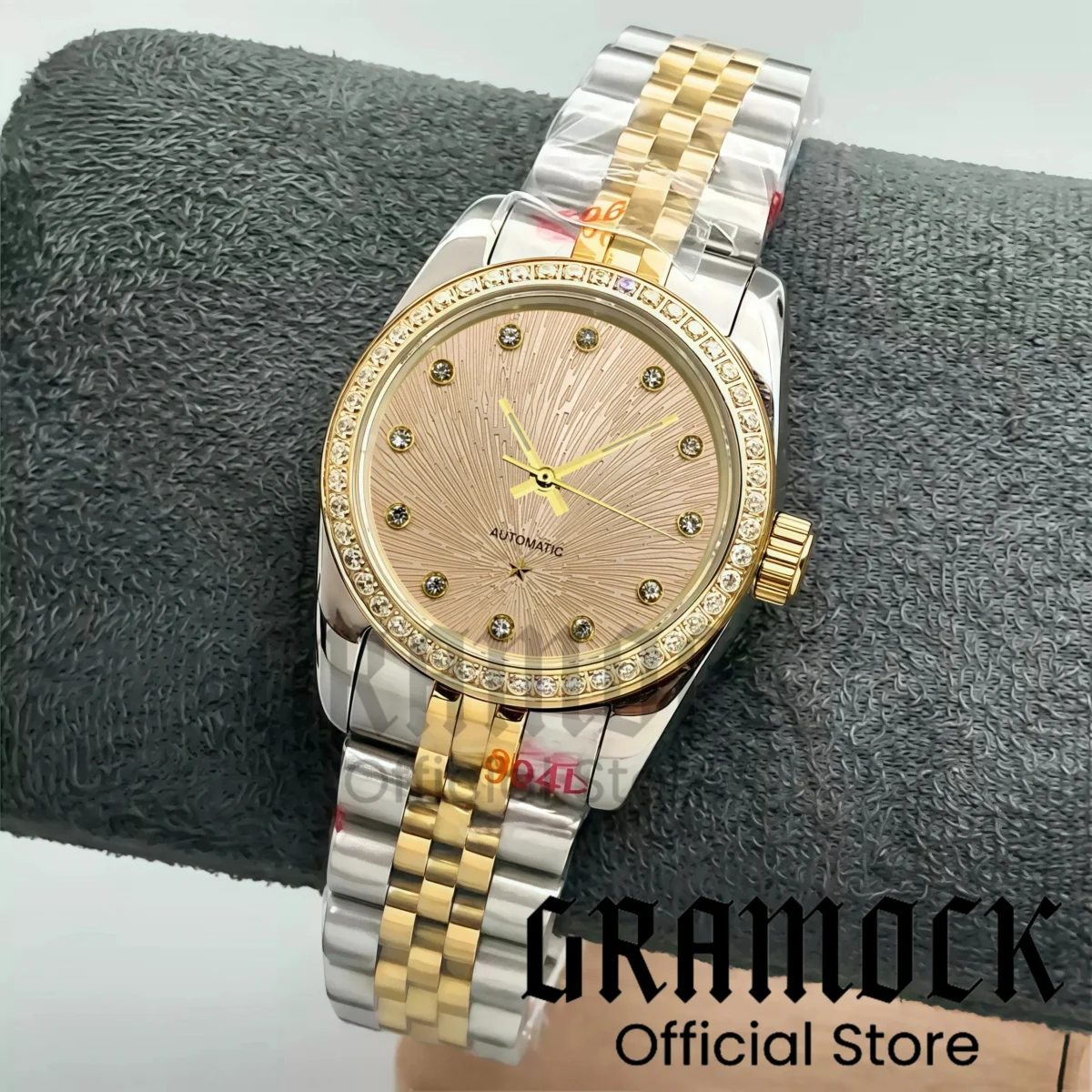 Gramock 31mm Luxury Lady's NH05 Automatic Wristwatch De Ville Diamond Star Dial Two Tone Rose Gold Watch Case Women's Watches 4