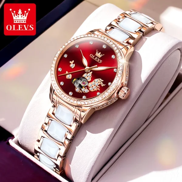 OLEVS 7001 Luxury Mechanical Watch for Women Ceramic Strap Waterproof Woman Wristwatch Original 1