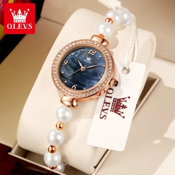 OLEVS Original Brand Women's Watches Fashion Pearl Chain Strap Waterproof Popular Quartz Watch Student Girl Trendy Diamond Inlay 1