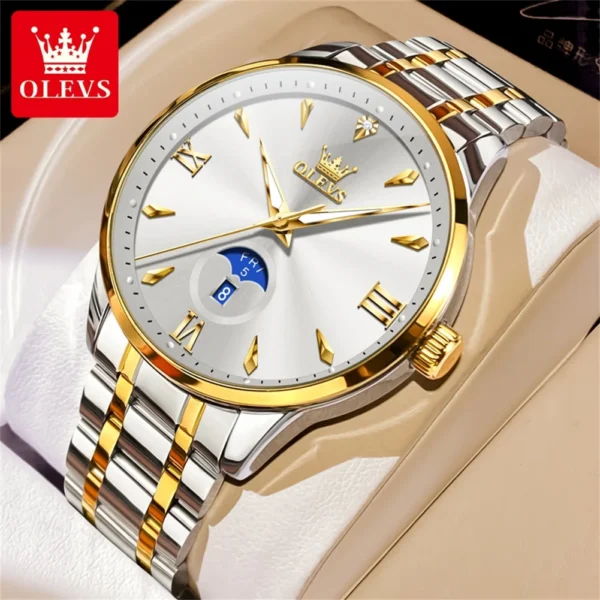 OLEVS Fashion Business Men Wristwatch Luminous Solid Stainless Steel Strap Waterproof Quartz Watch Original Genuine Brand Watch 1