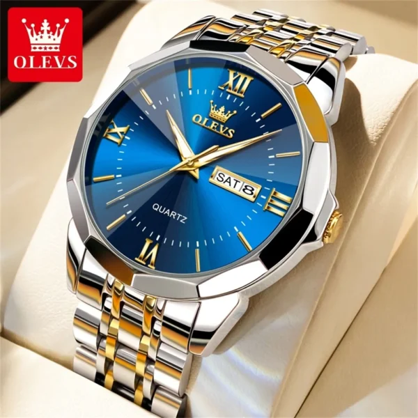 OLEVS Original Men's Watches Calendar Week Fashion Quartz Watch for Man Stainless Steel Strap Waterproof Luminous Wristwatch 1
