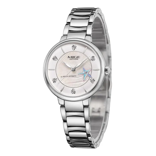 MIGE Original Miyota Automatic Mechanical Watch Luxury Women Wristwatch skeleton Diamond waterproof ceramic stainlesssteel 2