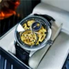AOKULASIC Tourbillon Mens Watches Top Brand Luxury Skeleton Automatic Mechanical Watch Casual Leather Strap Sun Phase Male Clock 5