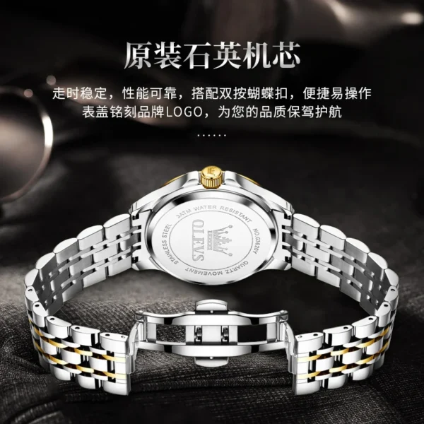 OLEVS Top Brand Men's Watches Week Calendar Stainless Steel Strap Waterproof Luminous Quartz Watch for Man Fashion Wristwatch 2