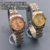 LARIMOKER 26MM ladies mechanical watch masonry index gold rose gold sunburst dial Sapphire Glass two-toneStainless band 3