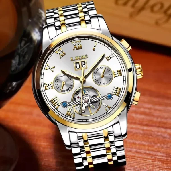 LIGE Fashion Men's Mechanical WristWatches Business Waterproof Tourbillon Watch Men Top Brand Luxury Automatic Watches For Men 2