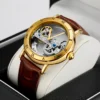 Vintage Mechanical Watches Golden Bridge Skeleton Automatic Mens Watch Luxury Genuine Leather Belt Carved Movement Luminous Hand 1