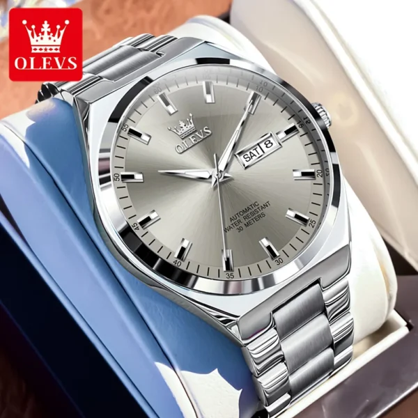 OLEVS Men's Watches Fine Steel Fashion Original Automatic Mechanical Wristwatch Waterproof Luminous Date Business Watch for Man 1