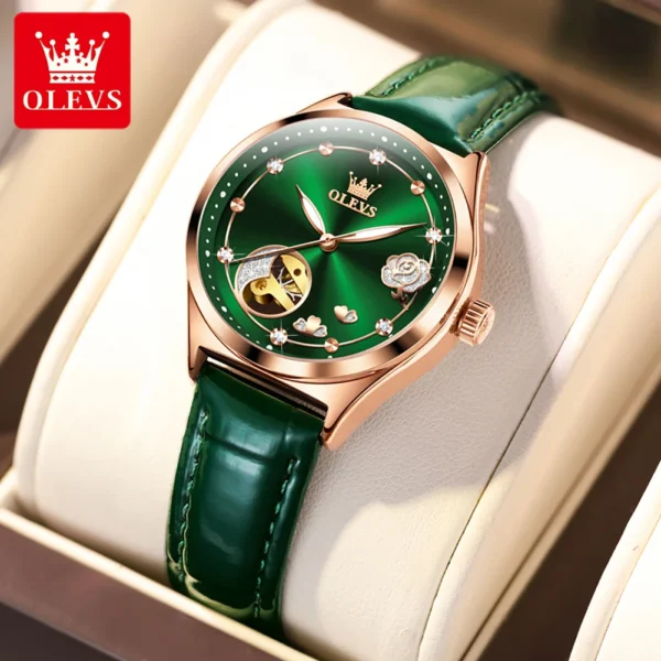 OLEVS Luxury Brand Women Mechanical Watch Leather Strap Waterproof Simple Fashion Ladies Automatic Wristwatch Relojes Para Mujer 1