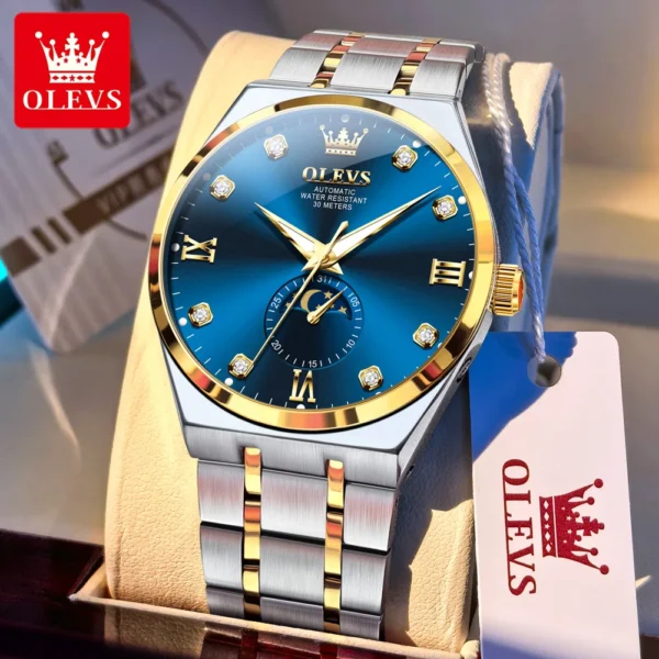 OLEVS 7069 Trend Moon Phase Men's Wristwatch Waterproof Stainless Steel Automatic Mechanical Watch for Man Original Wrist Watch 1