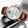 LIGE Business Watch Men Fashion Leather Military Waterproof Men's Quartz Wristwatches Casual Sports 24 Hour Moon Phase Watch Men 3