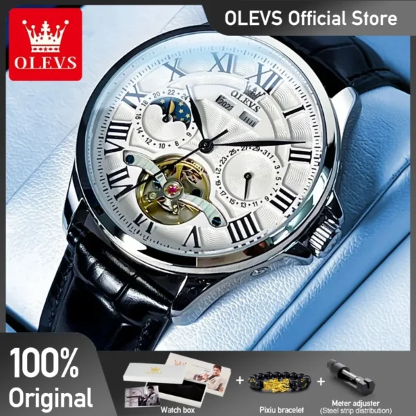 OLEVS 7013 Mens Watch Original Waterproof Multifunctional Luminous Automatic Mechanical Watch Moon Phase Watches Luxury Men 1