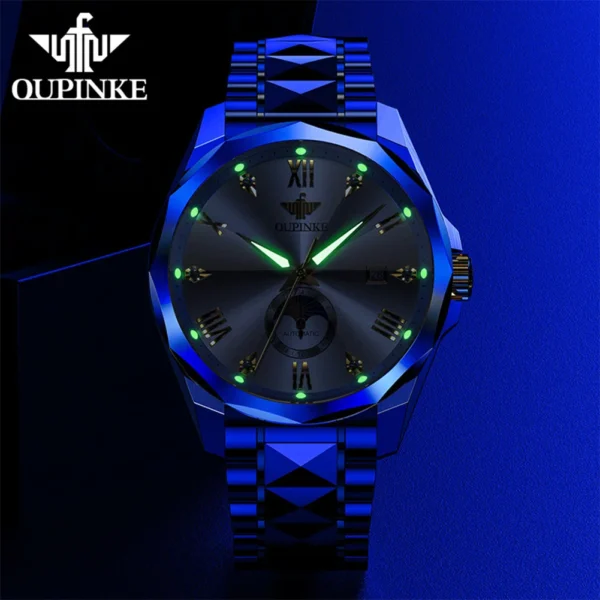 OUPINKE 3312 High end Luxury Men's Watches Moon Phase Date 50m Waterproof Automatic Mechanical Watch Luminous Brand Wrist Watch 2