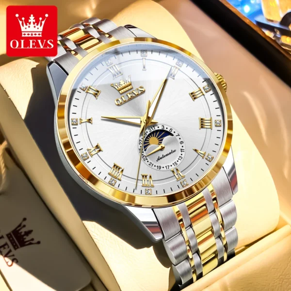 OLEVS 7063 Moon Phase Business Men's Watches Date Luminous Waterproof Automatic Mechanical Watch Classics Simple Wrist Watch 1