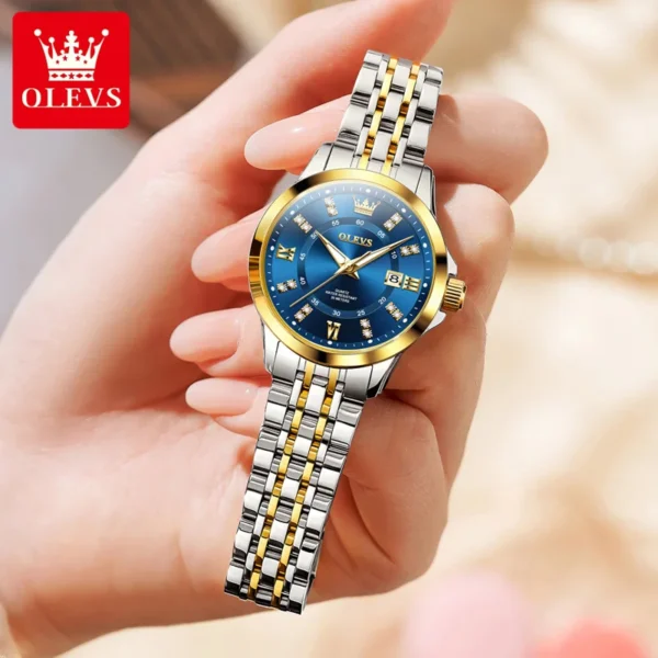 OLEVS Luxury Original Brand Women's Watches Waterproof Calendar Quartz Watch Stainless Steel Strap Luminous Fashion Versatile 2