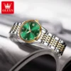 OLEVS Fashion Green Mechanical Watch for Women Stainless Steel Waterproof Luminous Calendar Luxury Automatic Watches Womens 3