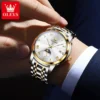 OLEVS Trend Fasahion Men's Watches Stainless Steel Original Quartz Watch for Man Waterproof Luminous Date Moon Phase Wristwatch 4