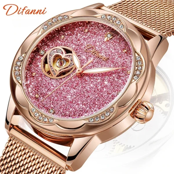 Women's Tourbillon Automatic Mechanical Watch Fashion Diamond Set Automatic Movement Luminous Waterproof Women's Sports Watch 1