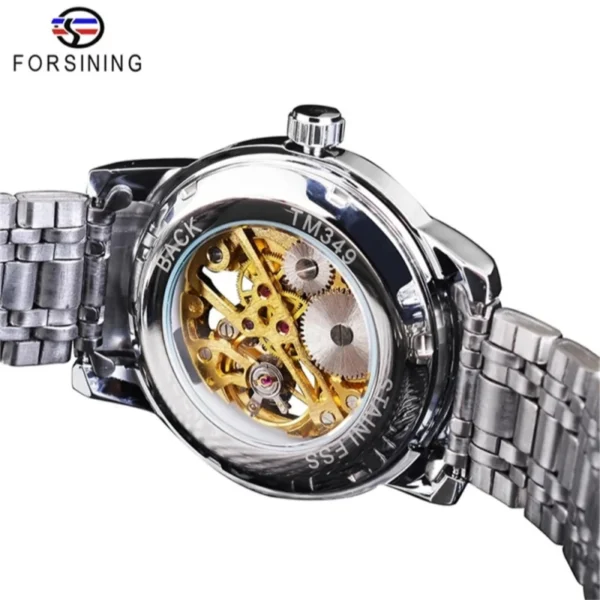 Forsining 349 Luxury Fashion Skeleton Hollow Mechanical Stainless Steel Men Clock Business Wristwatch 2