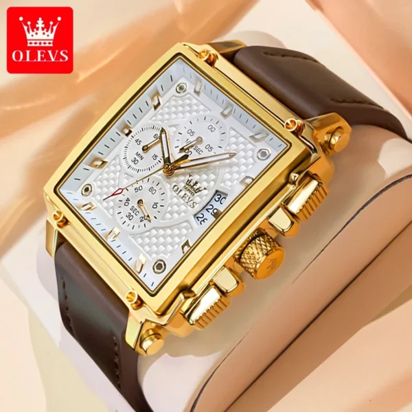 OLEVS Men's Top Brand Square Quality Quartz Wristwatch Chronograph Waterproof Original Watch for Man Luminous Date Luxury 1