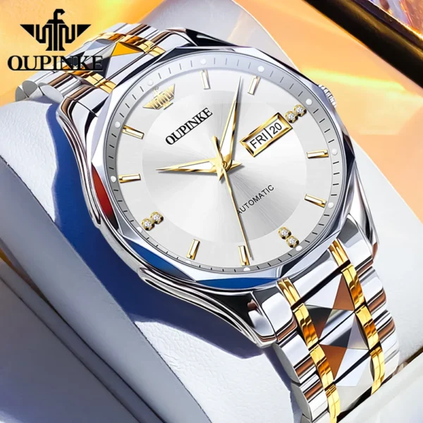 OUPINKE Luxury Top Brand Men's Watches Fashion Sapphire Mirror Automatic Mechanical Watch Dual Calendar Luminous Watch for Man 1