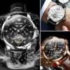 JSDUN Luxury Men's Watches Top Brand Automatic Mechanical Wrist Watch for Man Waterproof Leather Strap Luminous Business Dress 5