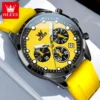 OLEVS Top Brand Original Fashion Men's Watches Multifunctional Silicone Adhesive Tape Quartz Watch Luminous Calendar Wristwatch 1