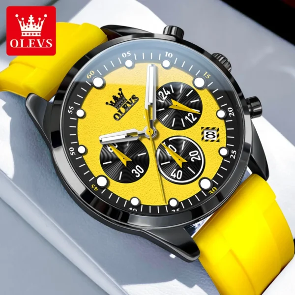 OLEVS Top Brand Original Fashion Men's Watches Multifunctional Silicone Adhesive Tape Quartz Watch Luminous Calendar Wristwatch 1