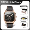 OLEVS 9950 Mens Watch Original Top Brand Square Quartz Wristwatch Waterproof Leather Strap Sport Clock Male Reloj Watch For Men 2