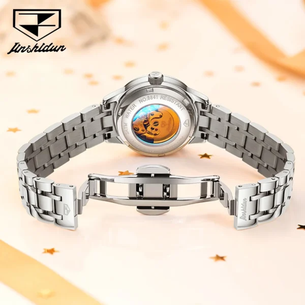 JinShiDun Classics Simple Women's Watches Silver Waterproof Automatic Mechanical Watch Date Luminous Elegant Lady Wristwatch 2