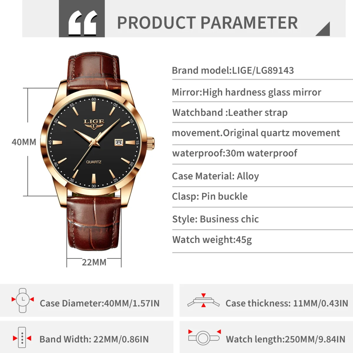 LIGE Military Watch For Men Fashion Business Watch Men Casual Leather Sport Waterproof Men's Quartz Wristwatches Reloj Hombre 4