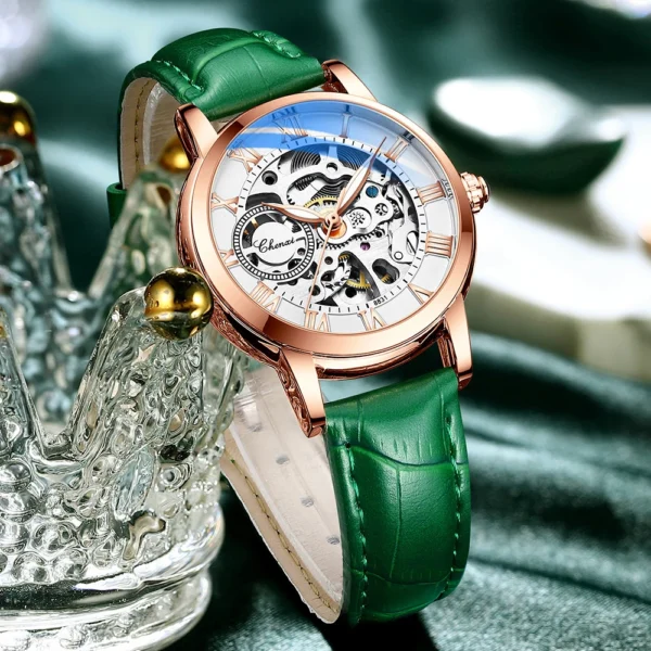 CHENXI Women Automatic Mechanical Watch Top Brand Luxury Stainless Steel Waterproof Wrist Watch Ladies Skeleton Tourbillon Clock 1